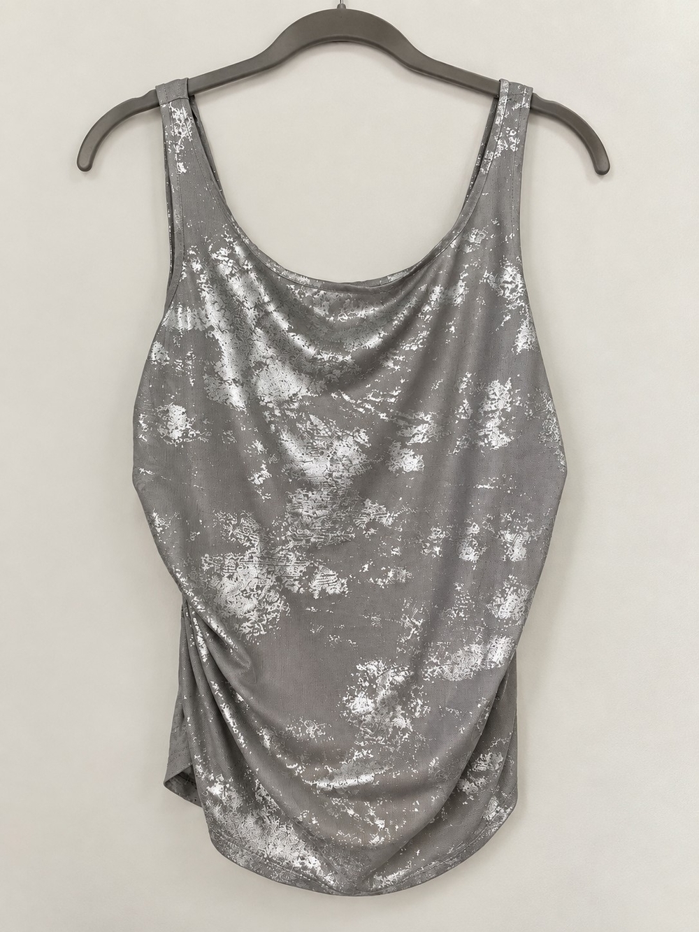 Silver Metallic Sheer Draped Tank Top – Size Large